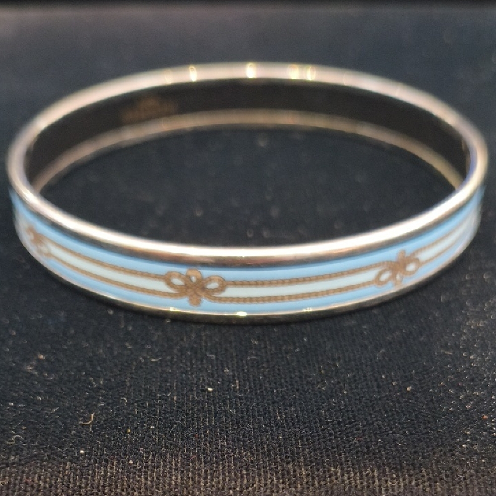 Light Blue Enamel Bow Accent Bangle Bracelet